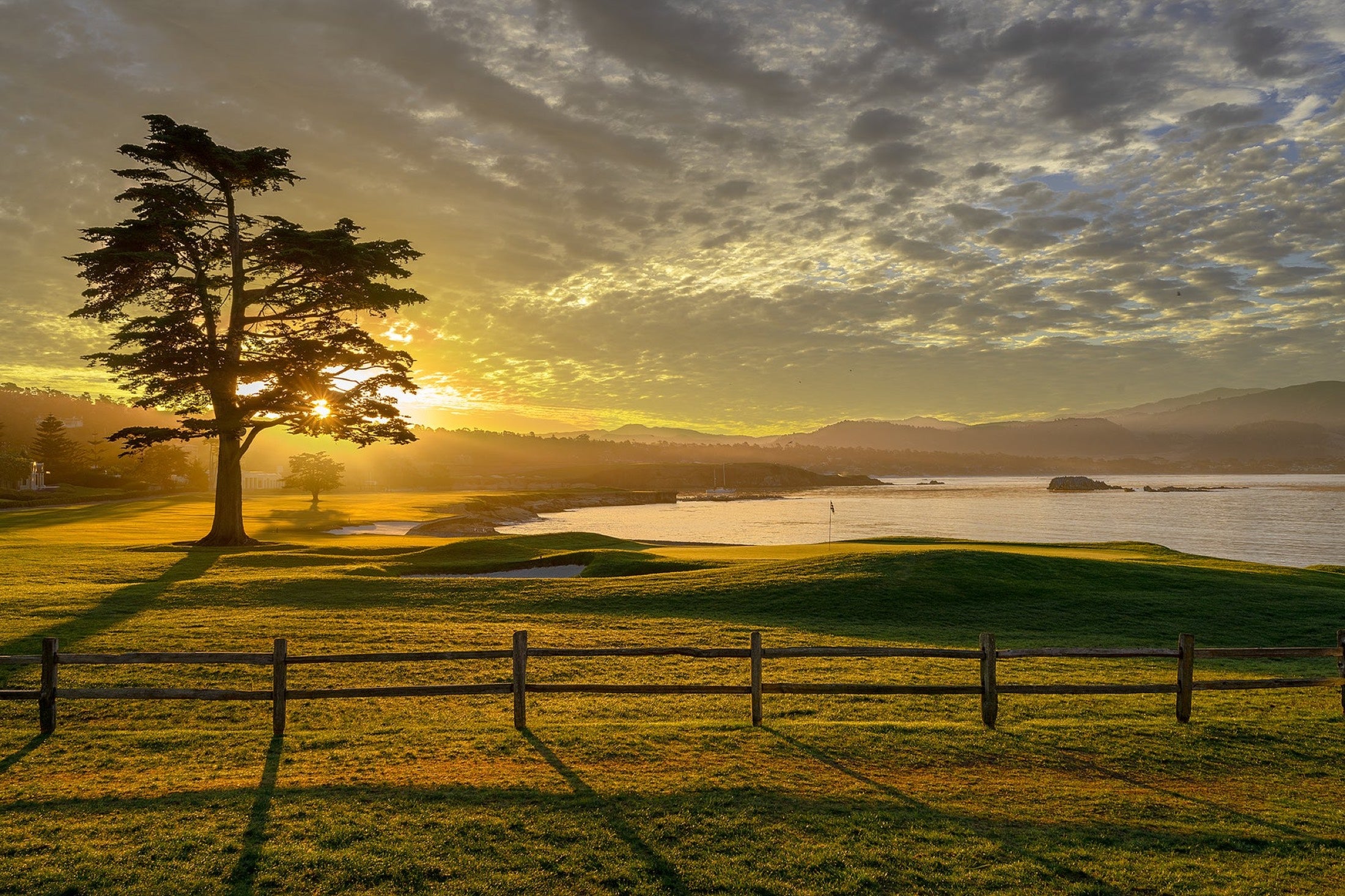 Golf course at sunrise on the California coast