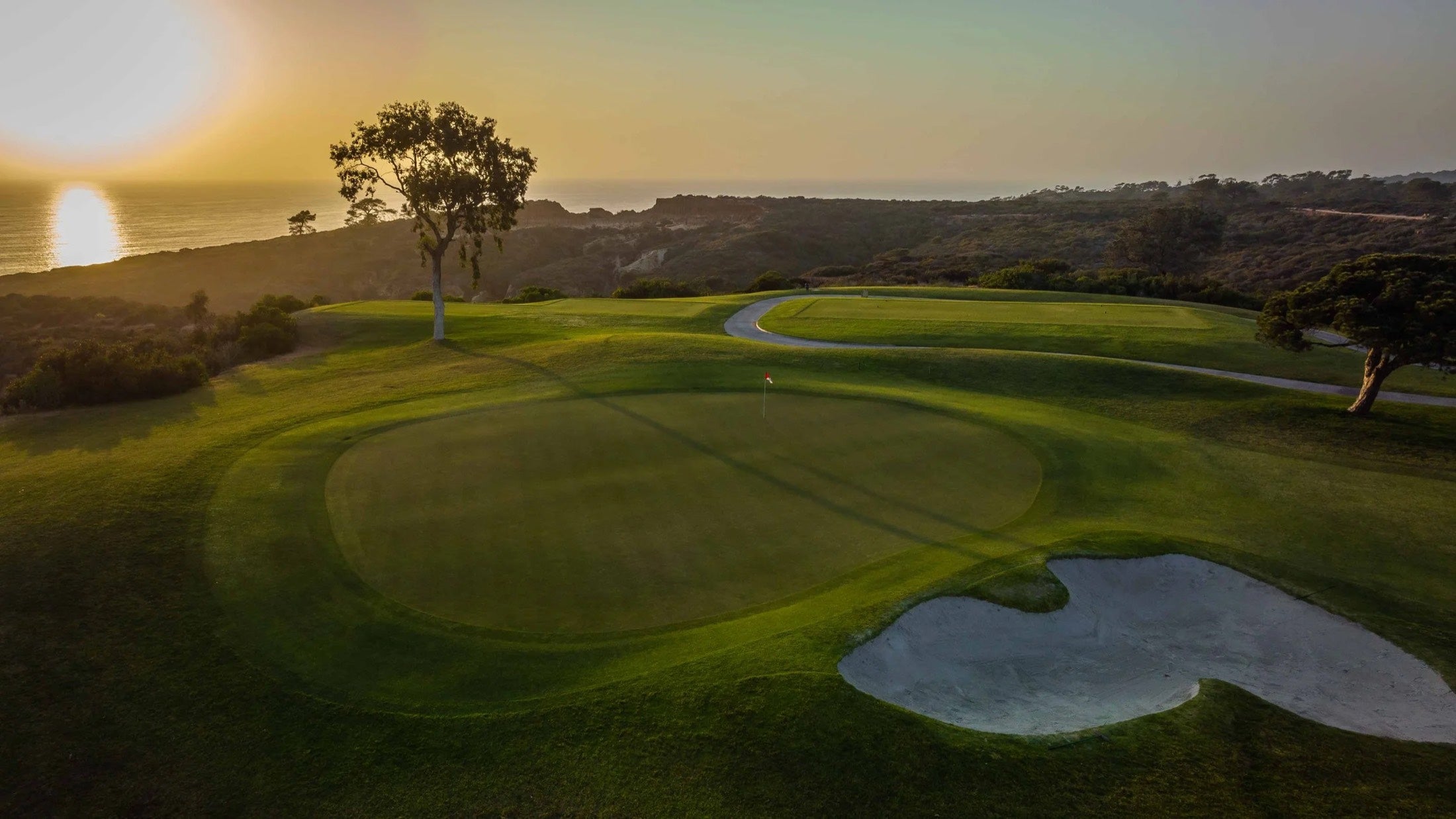 California coastal golf course at golden hour